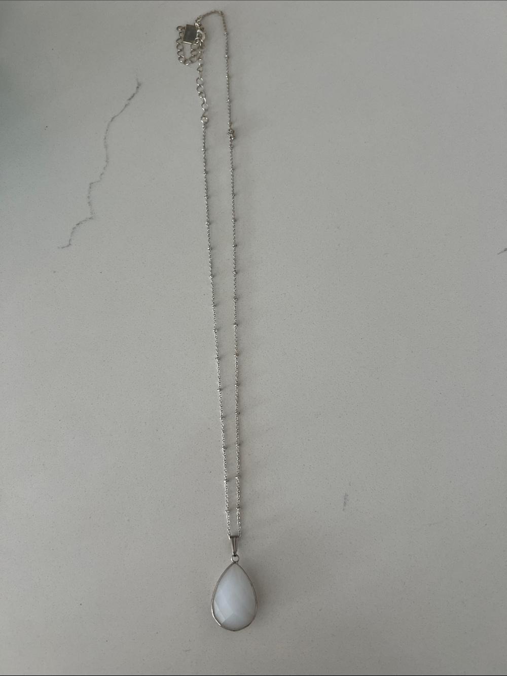 Silver Teardrop White Pendant Necklace - Women Jewelry